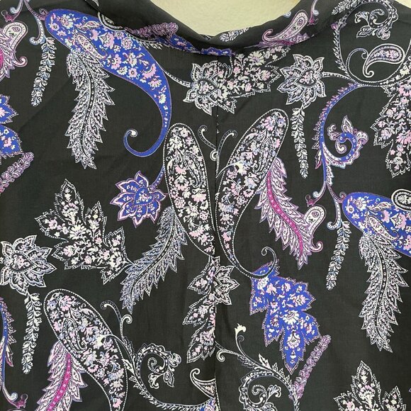 Catherines Womens Plus 3X Blouse Purple Black Floral Roll Tab Sleeve Shirt Top - Picture 11 of 11